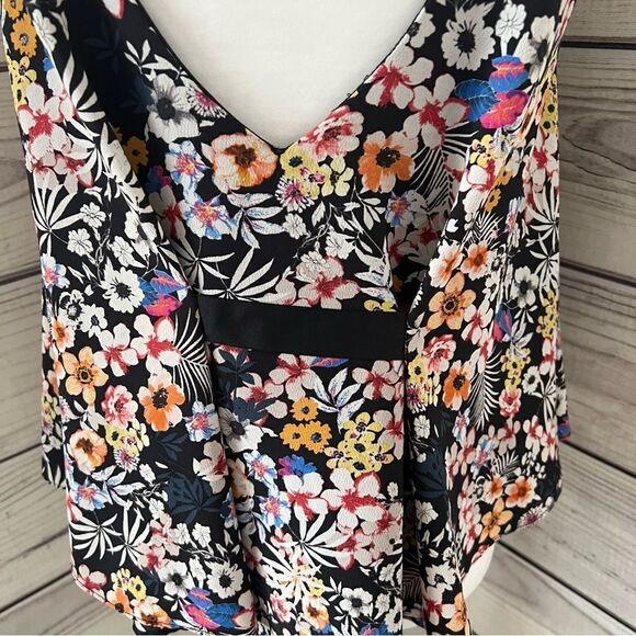 Zara Black Floral V Neck Swing Tank Top - Picture 9 of 10